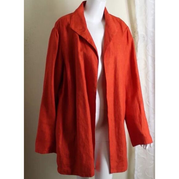 Coldwater Creek Jacket Open Front Jacket Orange Linen Blazer Size 16 New - Picture 1 of 9